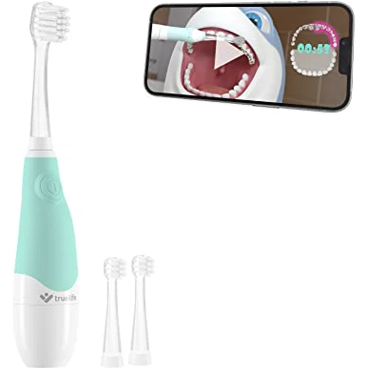 TrueLife SonicBrush Baby G Schallzahnbürste für Kinder von 3-6 Jahren, Lehrvideo, 3 Bürstenköpfe, Timer, weiche Borsten, 30 Tieraufkleber, LED Beleuchtung, batteriebetrieben, kompaktes Design - Preisvergleich