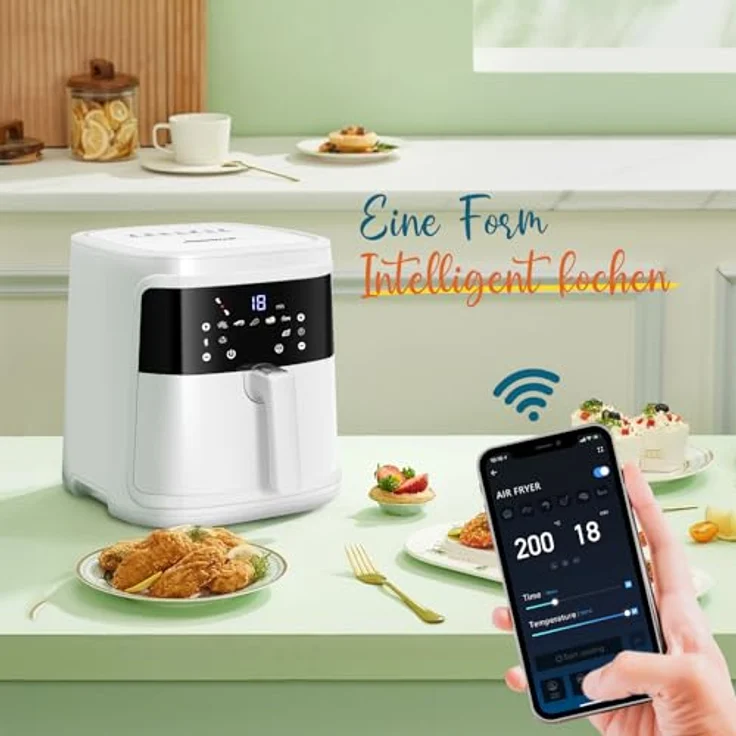 Aigostar White Cube, Smart Heißluftfritteuse 7L XXL, 1900W, APP-Steuerung, 7 Programme, Digitaler LED-Touchscreen, für 6-10 Personen – Bild 2