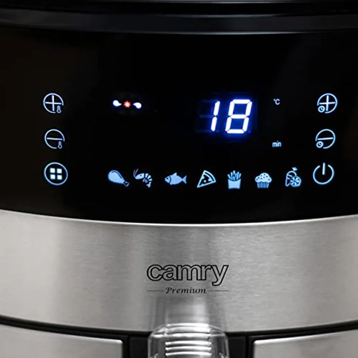 Camry CR 6311 Heißluftfritteuse, 5 Liter, 2500 Watt, 9 Programme, Temperaturregelung 80-200°C, Konvektionstechnologie, edelstahl, schwarz – Bild 4
