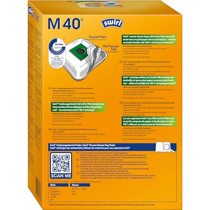 Swirl M40 MicroPor Plus, Staubsaugerbeutel mit Anti-Allergen-Filter und 100% Recyclingverpackung, 4 Stück – Bild 2