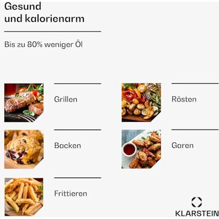 Klarstein AeroVital Deluxe Heißluftfritteuse 5,4L Airfryer 1700W Touch-Display 8 Programme Antihaftbeschichtung Grillrost & Pizzablech Cooltouch-Gehäuse Timer & Temperaturkontrolle Edelstahl – Bild 2