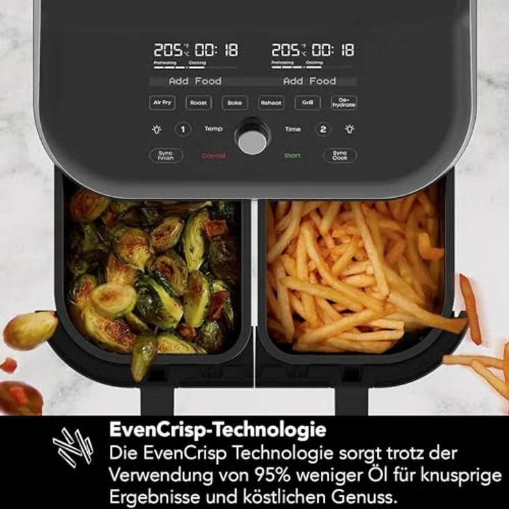 Instant Vortex Plus Doppelkorb mit ClearCook - 7.6L Digitale Heißluftfritteuse, Edelstahl, 8-in-1 Smarte Programme - Fritieren, Backen,Braten, Grillen, Dehydrieren, Aufwärmen, XL Kapazität -1700W – Bild 5