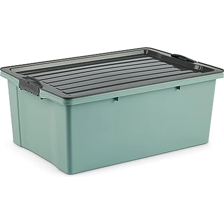 Rotho Compact Aufbewahrungsbox 13l mit Deckel, Kunststoff (PP recycelt) BPA-frei, grün/anthrazit, A4/13l (39.5 x 27.5 x 18.0 cm) - Stapelbare Lagerkiste für A4 Dokumente, bequeme Trage-Griffe – Bild 5