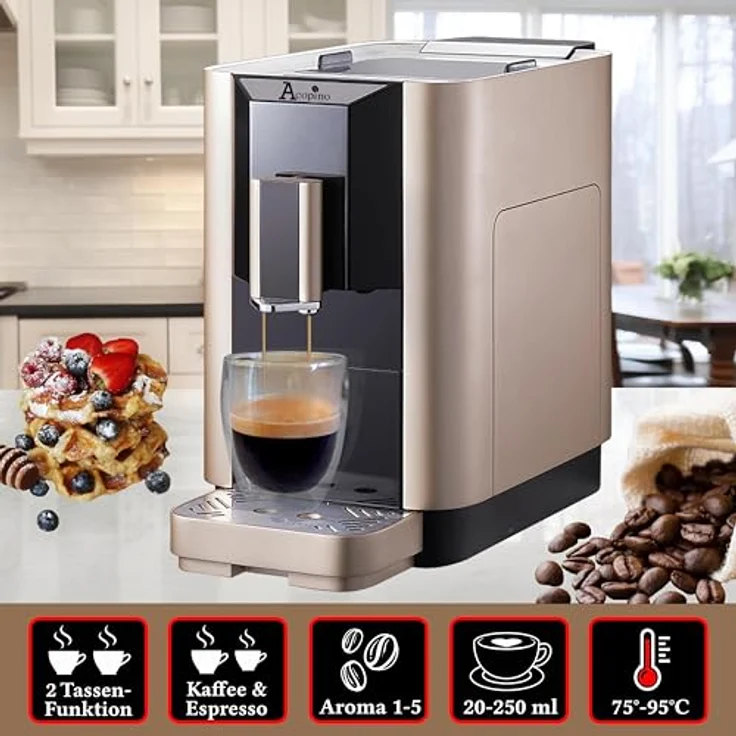 Acopino Venezia CH Kaffeevollautomat Espressomaschine simply coffee, mit Direktwahltaste für Espresso und Kaffee, höhenverstellbarer Kaffeeauslauf, beleuchteter Kaffeeauslauf, Touchdisplay – Bild 2