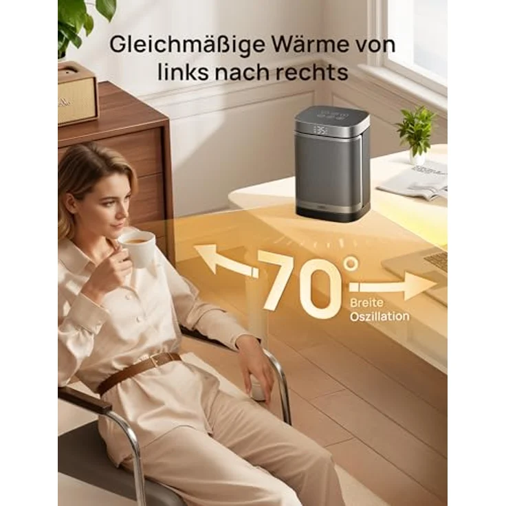 Dreo Atom One, 1500W Heizlüfter mit Thermostat, Oszillation und 12-Stunden-Timer, schwarz – Bild 8