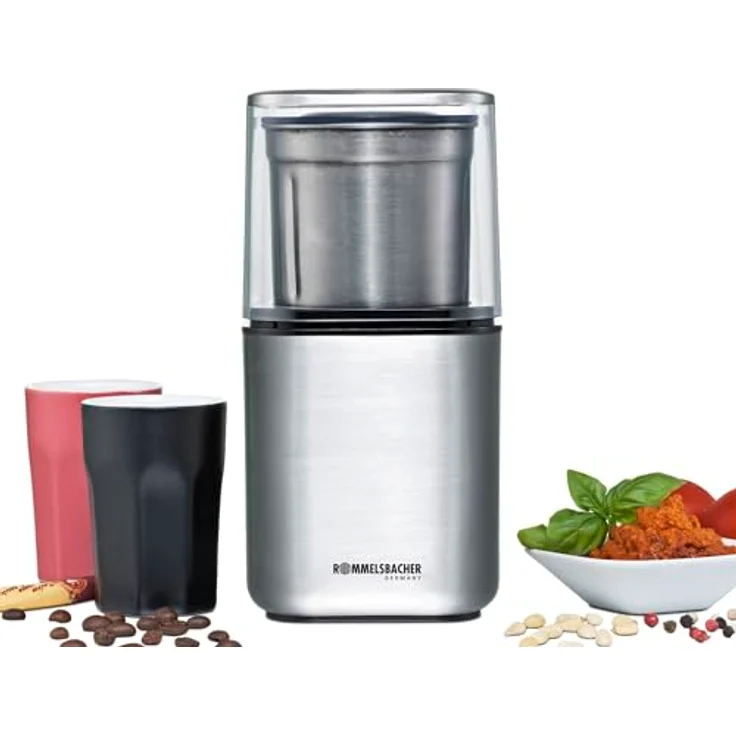 ROMMELSBACHER Gewürz und Kaffee Mühle EGK 200 - 2 Edelstahlbehälter mit Schlagmesser & Spezialmesser, Füllmenge 70 g, Mahlgrad über Mahldauer wählbar, auch für Pesto, Gewürze, Nüsse, Zucker, 200 Watt – Bild 1