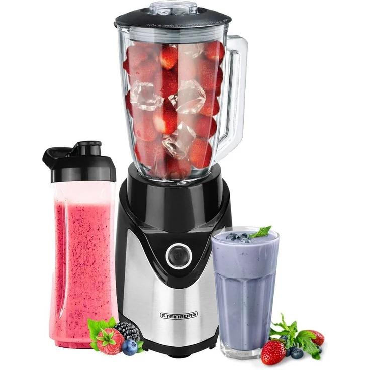 STEINBORG Standmixer SB-7030, 500 W, BPA-Frei, 600 ml Glaskrug + 570 ml To-Go Becher, 6-Fach Messer, robust & leistungsstark