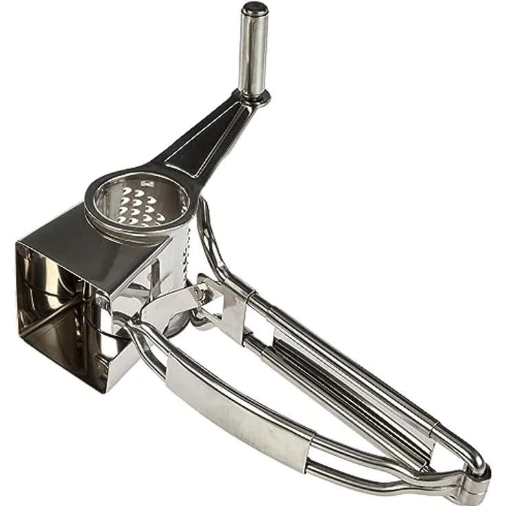 Küchenprofi Käsereibe Edelstahl, Käsereibe mit Kurbel, Trommelreibe geeignet für Käse, Gemüse, Obst & Nüsse, Parmesanreibe Spülmaschinenfest, Trommelreibe Edelstahl, 20 cm