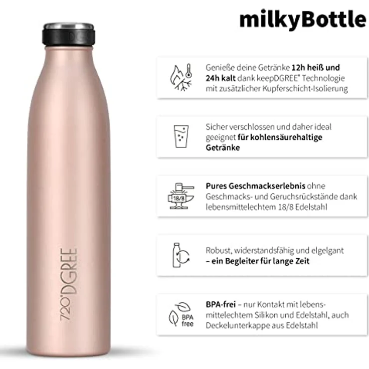 720°DGREE Edelstahl Trinkflasche “milkyBottle”, 750ml, BPA-frei, Auslaufsicher, Kohlensäure geeignet, Thermosflasche für Sport, Outdoor und Alltag – Bild 2