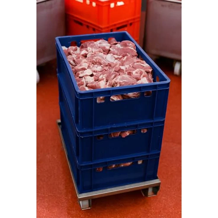 BURI Fleischkiste E2, Blaue Eurobox 60x40x20 cm, lebensmittelecht, robust, stapelbar, ideal für Metzgereien und Lebensmittelindustrie – Bild 5