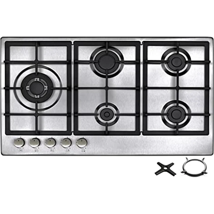 Phönix PS-901LT Einbau Gaskochfeld Edelstahl Kochfeld Gaskocher 5 Kochplatten autark (freistehend- / Einbau- Gaskochfeld) inkl. WOK-Aufsatz + Gasherdkreuz – Bild 1