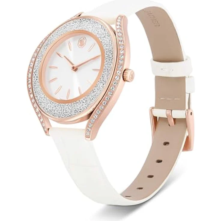 Swarovski Crystalline Aura Uhr, Swiss Made mit weißem Lederarmband und roségoldfarbenem Finish, 38 Kristalle, wasserdicht bis 5 m – Bild 2