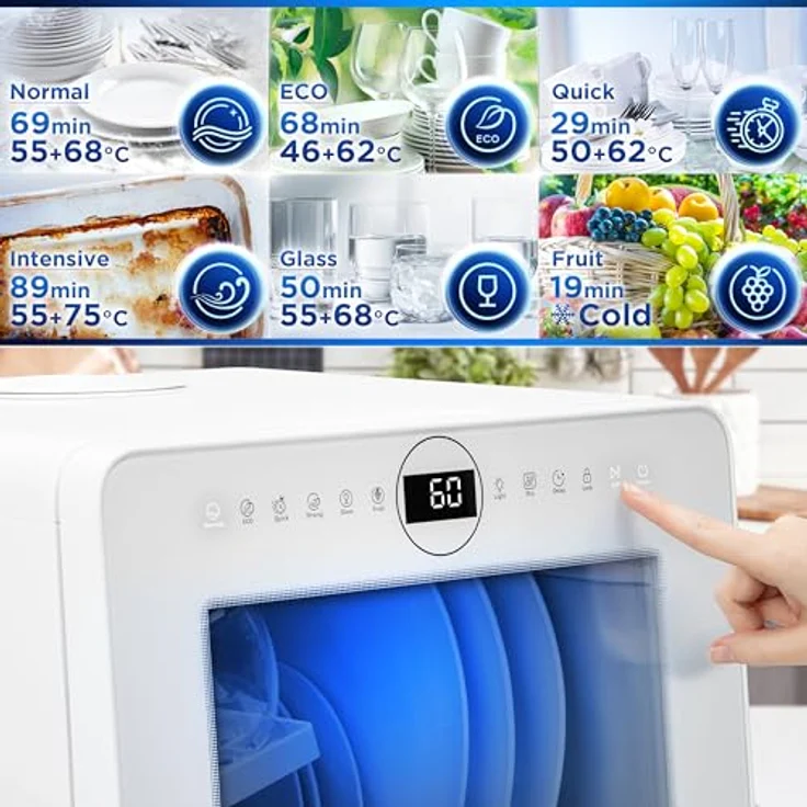 Duronic DW5 WE, Tischgeschirrspüler für 3 Gedecke mit 6 Programmen, 5 l Wassertank, ideal für Wohnmobile und kleine Küchen, in Weiß – Bild 6