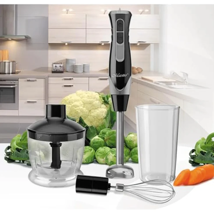 Feel Maestro MR-566 Stabmixer, 500W mit Turbo-Funktion, 900ml Behälter, Mix- und Schneebesenaufsatz, 2 Geschwindigkeitsstufen – Bild 2