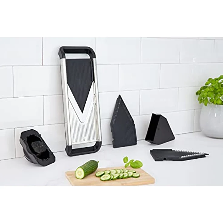 WMF Gemüsehobel Top Tools Cromargan Edelstahl rostfrei spülmaschinengeeignet Hobeleinsatz Fingerschutz Aufbewahrungsbox für Hobeleinsätze – Bild 2