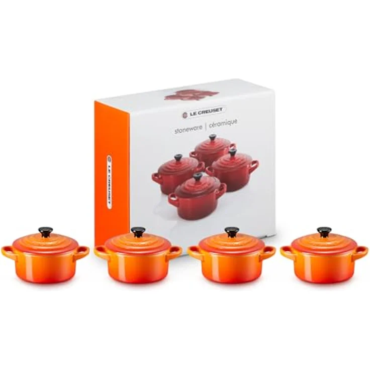 Le Creuset 79212100900100 Mini-Cocotte-Bräter-Set, 4-teilig, Rund, Je 200 ml, 10 x 5 cm, Steinzeug, Ofenrot – Bild 4