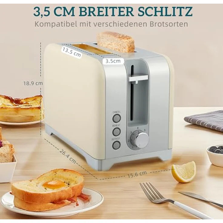 HOMCOM Toaster- und Wasserkocher-Set, 2 Schlitze Toaster mit 7 Bräunungsstufen und 1,7 L Wasserkocher, cremeweiß – Bild 5