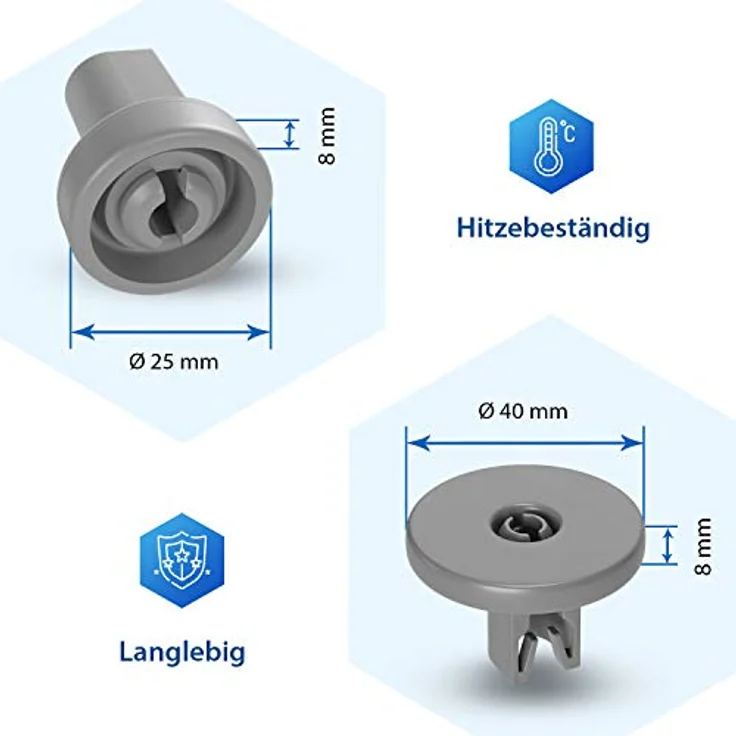 VIOKS Laufrolle Universal Korbrollen Set 8X Oberkorbrollen 8X Unterkorbrollen Rollen Set Ersatz für Electrolux 50286965004/5028696700 für Geschirrspüler Spülmaschine von Zanussi AEG Juno Privileg – Bild 3