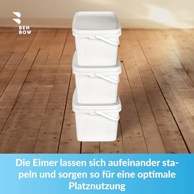 BenBow Rechteckiger Eimer mit Deckel 5L, Weiß BSR-, Luftdicht, Lebensmittelecht, BRC-, auslaufsicher – Bild 5