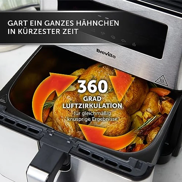Breville Halo Heißluftfritteuse | Digitale 9-Liter-Heißluftfritteuse | 1700 W Leistung für schnellere Ergebnisse | 50 % Energieeffizienter | 65 % mehr Platz zum Kochen [VDF131X] | EU-Stecker – Bild 4