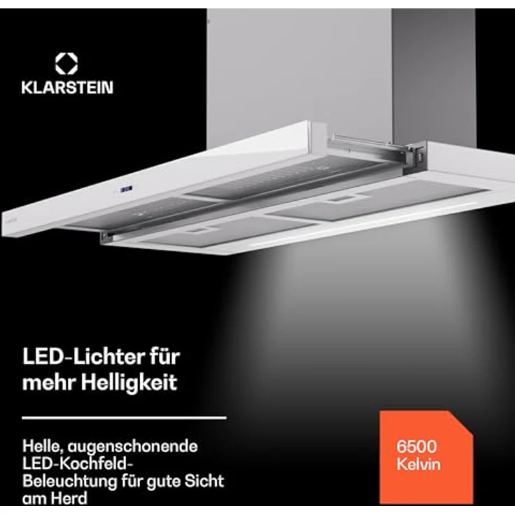 Klarstein Dunstabzugshaube 90cm, Abluft-Dunstabzugshaube mit Spülmaschinenfestem Filter aus Aluminium, Leise Abzugshaube Abluft, 640m³/h Luftstrom, Effiziente Wandhauben mit LEDs & Touch Controls – Bild 3