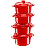 Staub Cocotte 10 cm Set 4-tlg. Rund, Kirsch-rot, Keramik, Auflaufform, Rot