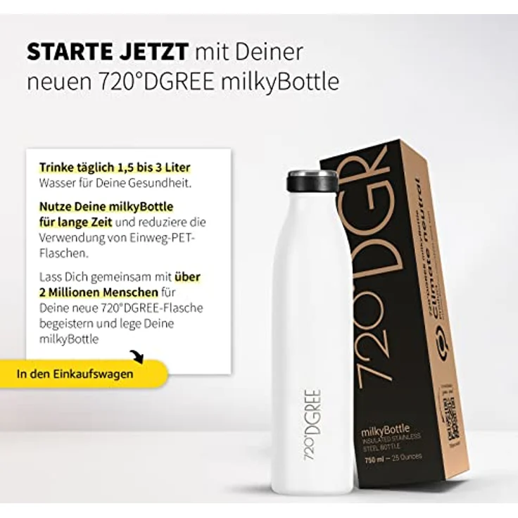 Trinkflasche Isolierflasche Edelstahl 1000ml Doppelwandig 720°DGREE milkyBottle snow white – Bild 6