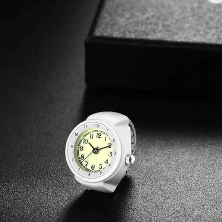 JewelryWe Fingeruhr Ringuhr Elastische Ring, Damen Analog Quarz mit großen Zahlen, Weiß Edelstahl Stretchband – Bild 2