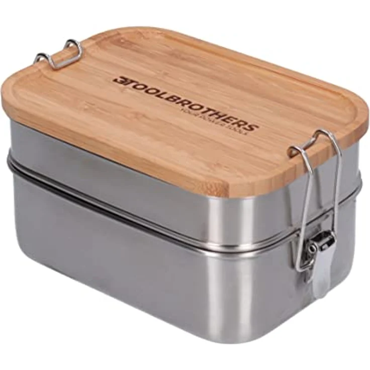 Toolbrothers Fan Edelstahl Brotdose mit 2 Etagen und Bambus Deckel 1340 ml, spülmaschinengeeignet - Lunchboxen & Brotdosen – Bild 2