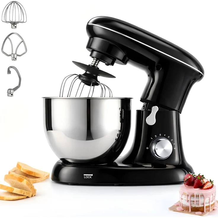 Nettlife Planeten-Küchenmaschine 1400 W, 5L Edelstahl-Rührschüssel mit Knethaken, Rührbesen und Schneebesen für Brot- und Pizzateig
