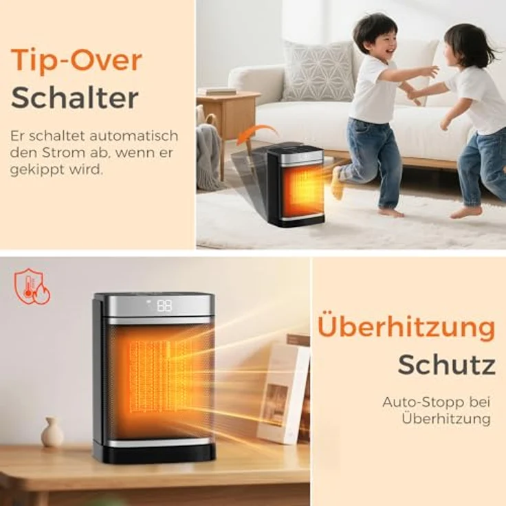 YASHE Heizlüfter 1500W, Energiesparende elektrische Heizung mit Fernbedienung, Thermostat, 70° Oszillation, 24-Std-Timer und Kindersicherung – Bild 4