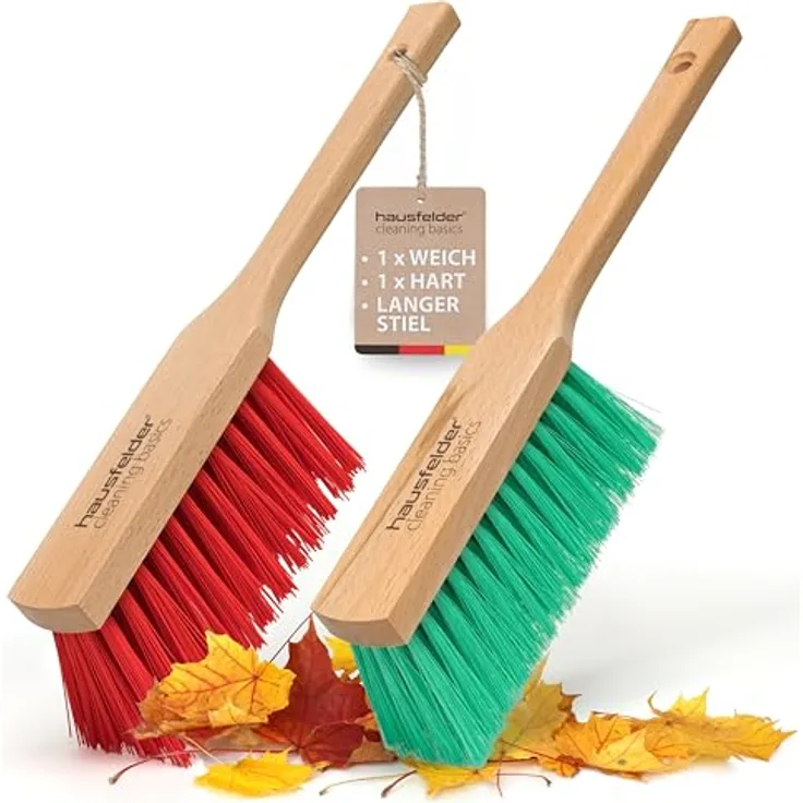 Hausfelder Kehrgarnitur Handfeger 2er Set, 2 x Handfeger mit stabilen Kunststoffborsten, extra langer Griff, ideal für Outdoor-Reinigung