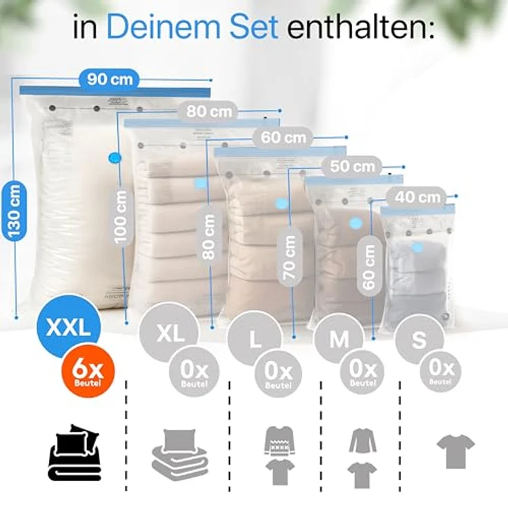 SilverRack Vakuumbeutel XXL für Bettdecken, 6er Set (90x130 cm) - milbensicher, hygienisch, BPA-frei, inkl. Etiketten für bessere Übersicht – Bild 4