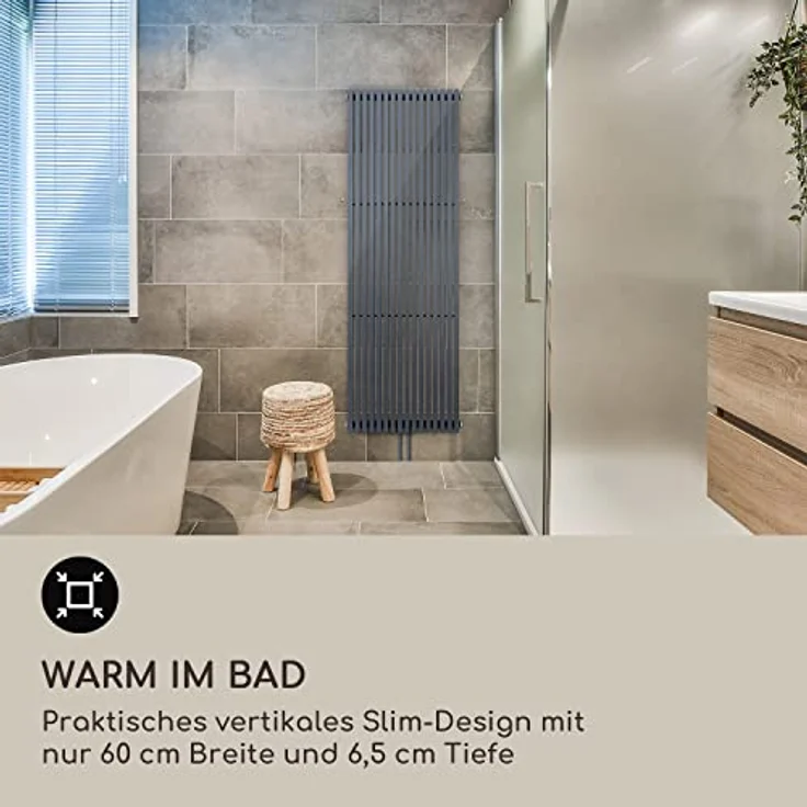 Blumfeldt Badheizkörper Vertikal, 1425W Flachheizkörper mit Thermostat, energieeffizient für Badezimmer & Wohnzimmer – Bild 2