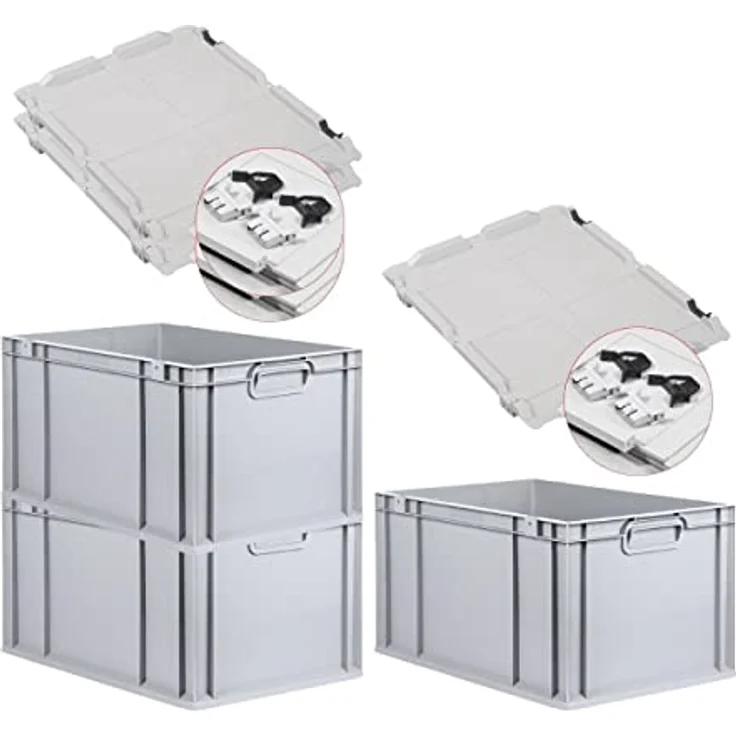 PROREGAL Eurobox NextGen Grip SuperSparSet 3x, 65 L, grau, mit Scharnierdeckel und schwarzen Schiebeschnappverschlüssen, HxBxT 32x40x60 cm, stabil und lebensmittelecht – Bild 1