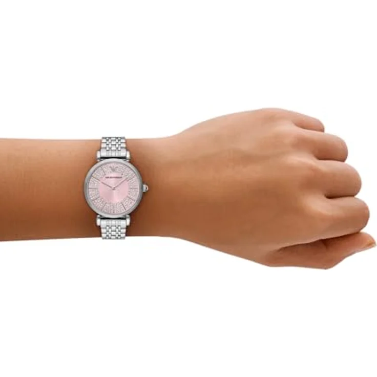 EMPORIO ARMANI Damen Analog Quarz Uhr AR11686, silberfarbenes Edelstahlgehäuse mit roséfarbenem Zifferblatt, 32 mm, wasserdicht bis 30 m – Bild 2