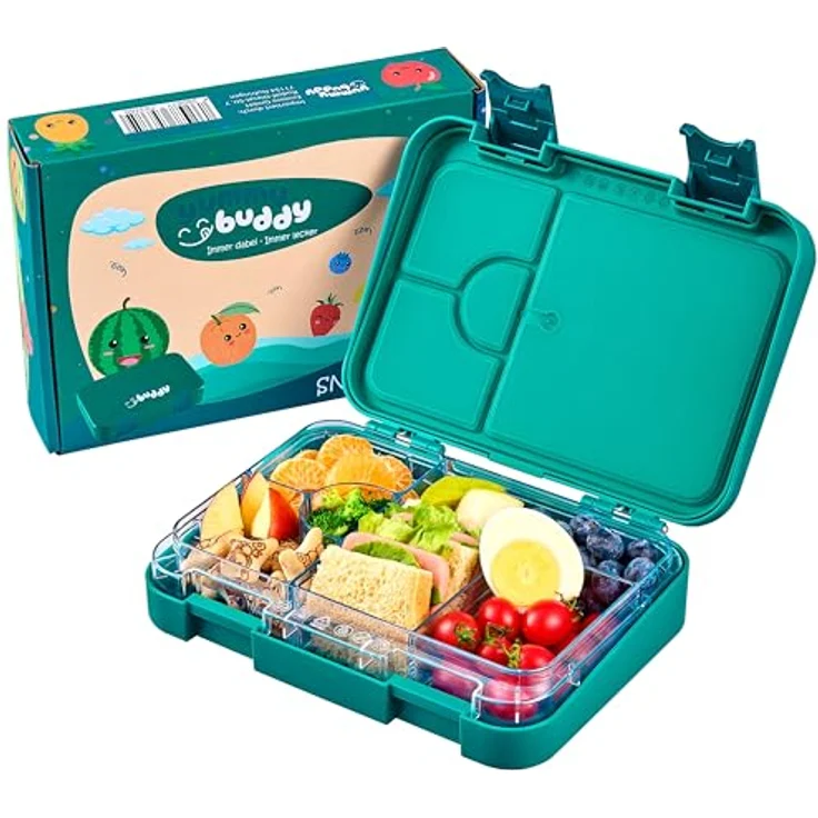 ecosa YummyBuddy Snackbox, Brotdose für Kinder mit 6 Fächern, auslaufsicher, BPA-frei, spülmaschinenfest, Pauli Petrol – Bild 1