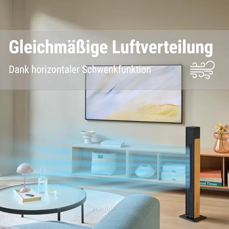 Stadler Form Nick, Leiser Turmventilator mit Schwenkfunktion, 10 Geschwindigkeitsstufen, Timer und Fernbedienung, Schwarz mit natürlichem Bambus – Bild 2