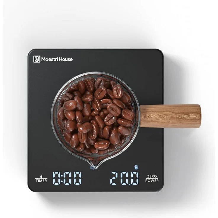 Maestri House Küchenwaage Mini Kaffeewaage, tragbare digitale Präzisionswaage mit Timer, 2kg/0,1g, wiederaufladbar, Schwarz