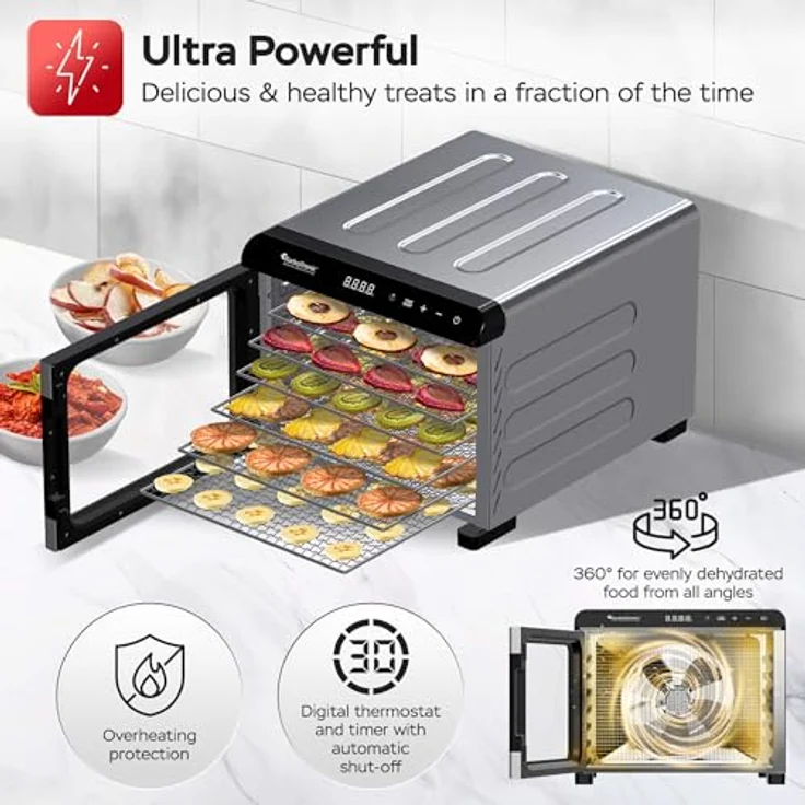 TurboTronic Dörrautomat 50 Liter, Edelstahl Food Dehydrator mit 7 Etagen, 35°C bis 75°C, BPA-frei, 360° Luftzirkulation für schonende Rohkostqualität – Bild 2