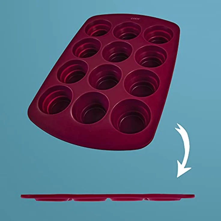coox MUFFINFORM in Dunkelrot, Platzsparendes Muffinblech mit faltbaren Förmchen, Silikon BPA-frei, für 12 Muffins geeignet – Bild 5