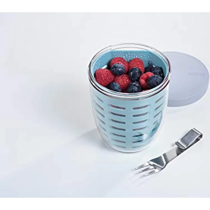 Mepal - Fruitpot Ellipse - Ideal für Früchte, Obst und Gemüse unterwegs - Mit Abtropfsieb und Gabel - Spülmachinenfest - 600 ml - Nordic black – Bild 2