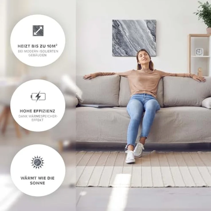 Marwona Marmor Infrarotheizung 500 W Jura A-500, digitales Thermostat, energiesparend, 5 Jahre Garantie, deutsche Qualität (Qarama) – Bild 5