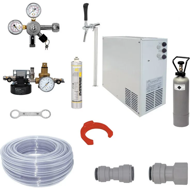 ich-zapfe Blupura Wassersprudler Komplettset, Edelstahl, mit Wasserspender und Warmkarbonator, 1 Liter Karbonatortank, robuste Messingpumpe
