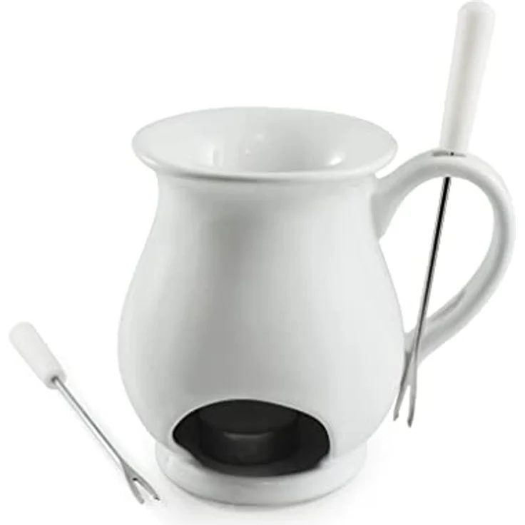 Swissmar F66327 Indulge Schokoladen Fondue Becher Set 4-teiliges, Gusseisen/Edelstahl, Weiß, Schokofondue Teelicht Beheizt, mit 2 Fondue Gabeln, Spülmaschinenfest, Geschenkset – Bild 1