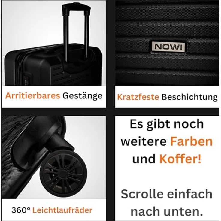 NOWI Koffer XL 94L – Hartschalen-Reisekoffer in Midnight Black, ultraleicht mit 4 Doppelrollen, Zahlenschloss, für 20kg Gepäck – Bild 5