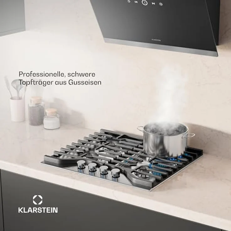 Klarstein Turbocast Gaskochfeld - 4-Brenner Edelstahl, 3,4 kW Wokbrenner, Gusseiserne Halter, Elektrische Zündung, Sicherheitsabschaltung, LPG-Umrüstsatz, Gasherd Für Flexibles Kochen – Bild 5