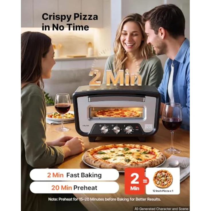 VEVOR Elektrischer Pizzaofen für Ø 30,5 cm (12 Zoll), 2200 W, 430 °C, Kaltgewalztes Stahl-Gehäuse, mit Pizzastein und separater Temperatur- und Zeitregelung – Bild 4