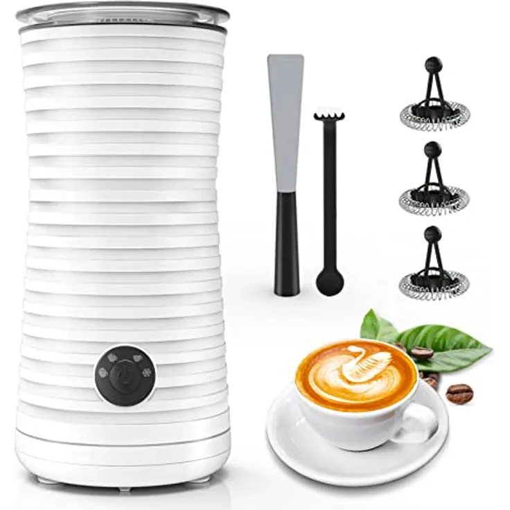 Milchaufschäumer Elektrisch 4-in-1, Milchschäumer für Heißer&Kalter Milchschaum Automatische mit 4 Modi，Anti-Rutsch Design, 400W, 240ml (Weiß)