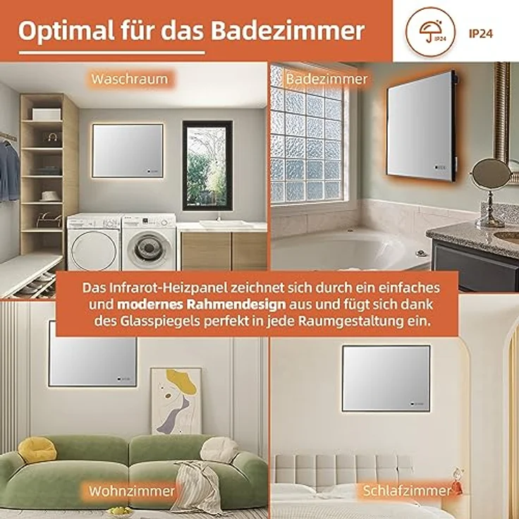 SHX Infrarot-Spiegelheizung mit WiFi 600W SHXCM600Wifi – Heizpaneel mit Spiegel aus Sicherheitsglas, 600 Watt, Touch-Bedienfeld, WiFi, weiß – Bild 3